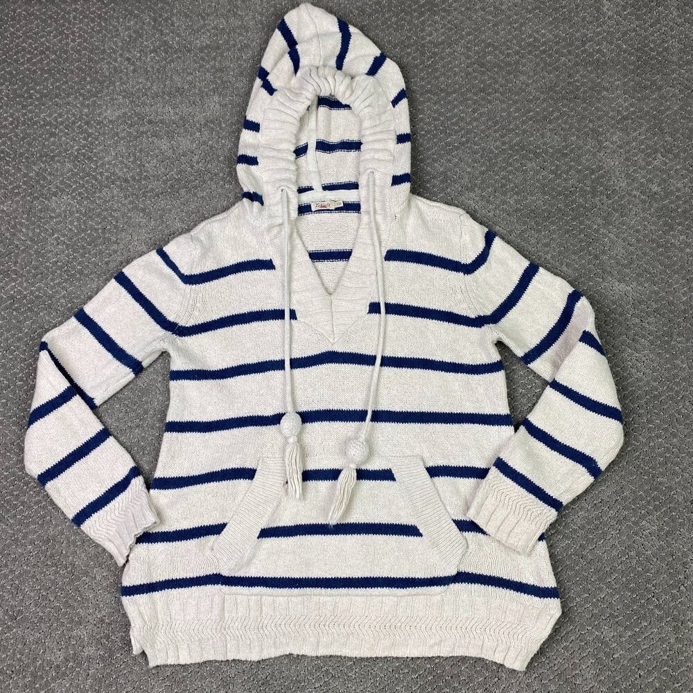 Faherty Knit Sweater Women's Small Rose Striped Kent Hooded Beige Blue Hoodie
